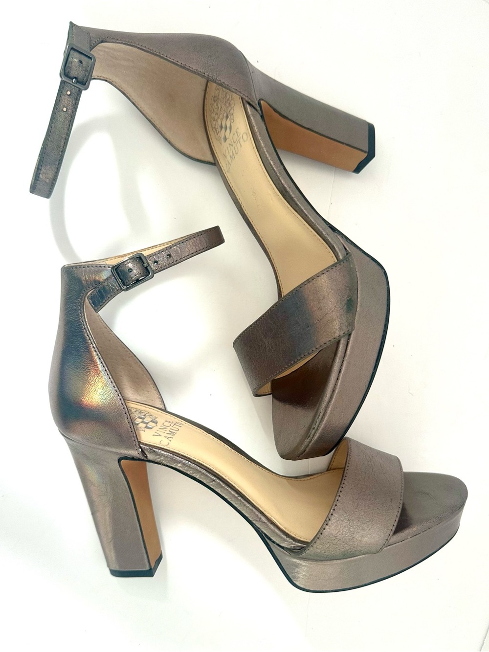Vince Camuto Sathina Platform Leather Heels 7 Twilight Metallic 4” Party Modern